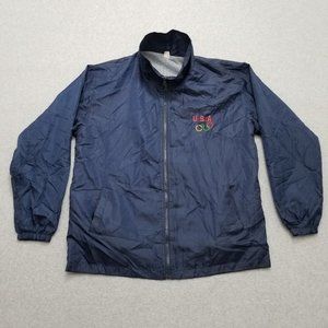 USA Olympics Jacket Mens Large Blue Nylon Windbreaker Full Zip Pockets‎